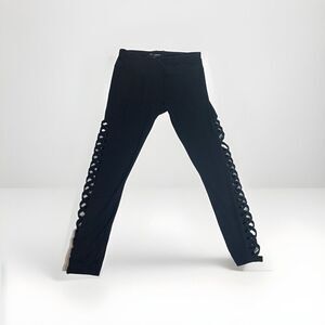 Betsey Johnson Performance Size M‎ Leggings Cotton/Spandex Black Lattice Side